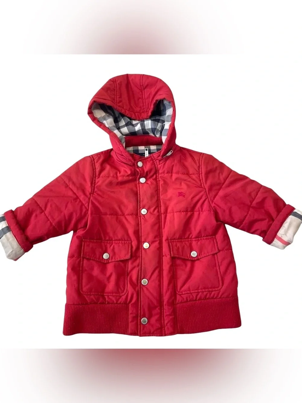 BURBERRY Quilted Iconic Nova Check Hooded Puffer Button Up Jacket